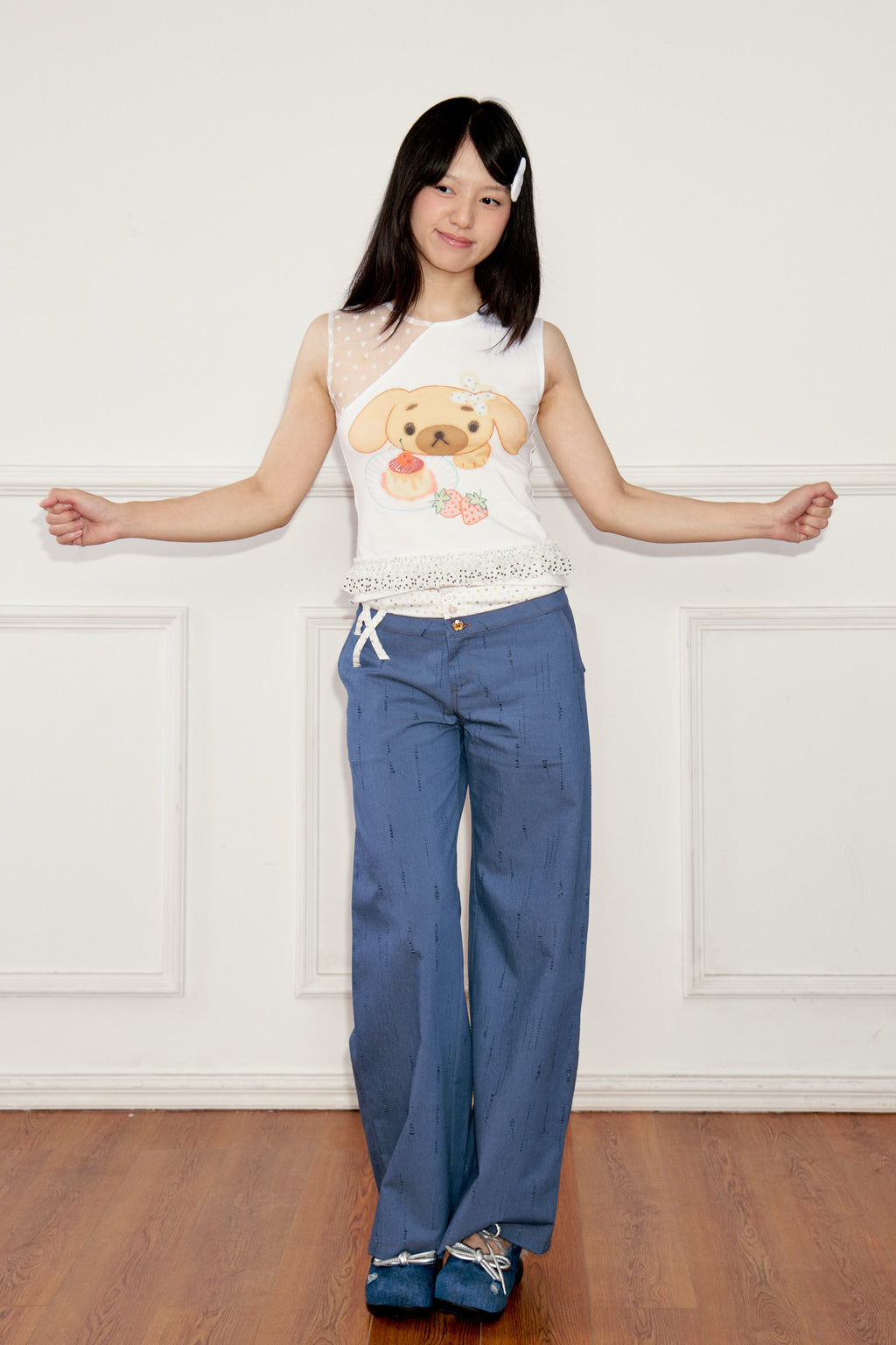 Ageha 25ss Lace-Up Dog Print Sleeveless Top