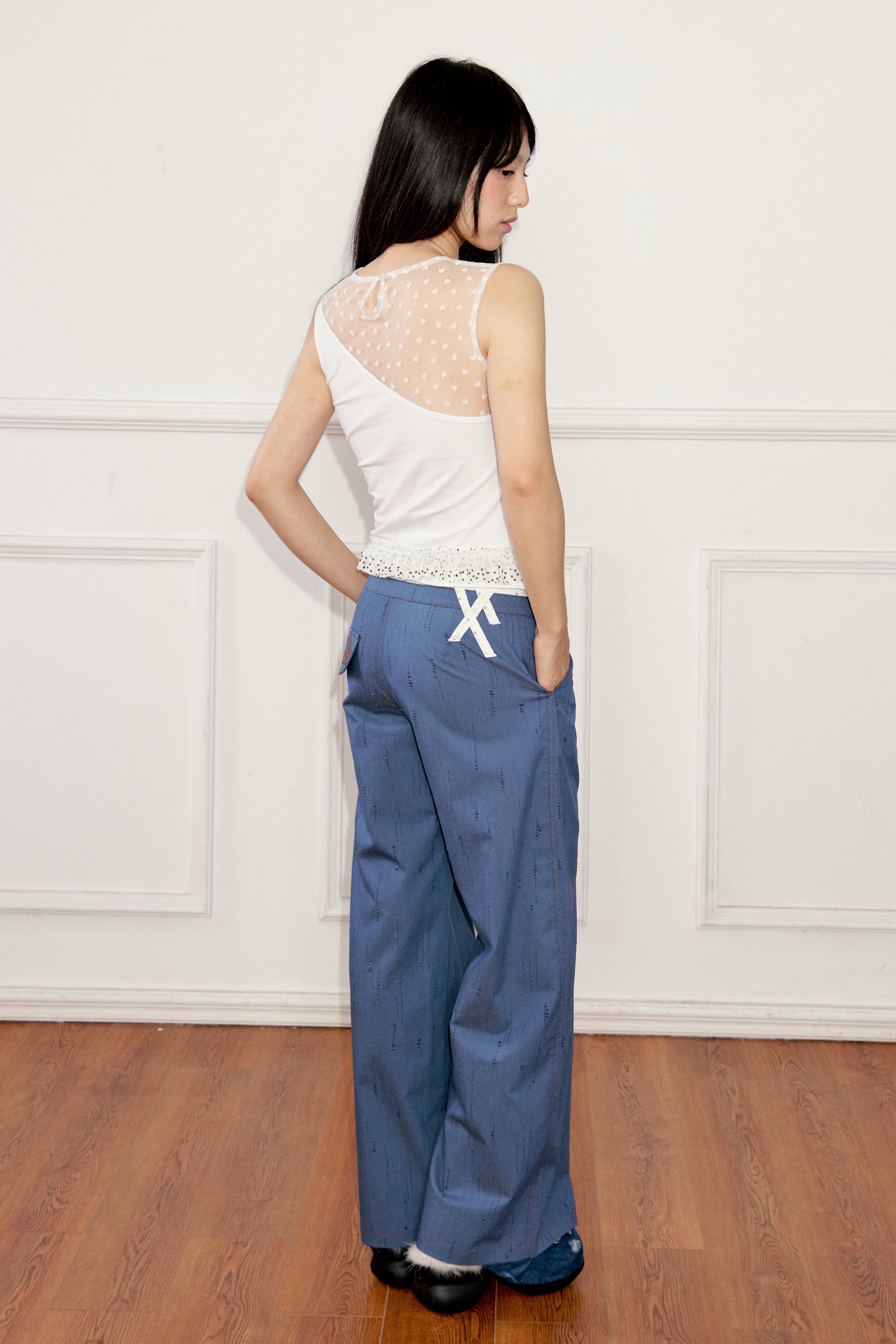 Ageha 25ss Blue Double-Waist Wide-Leg Pants