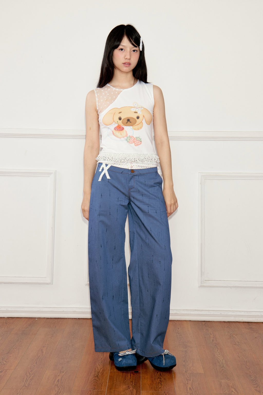 Ageha 25ss Lace-Up Dog Print Sleeveless Top
