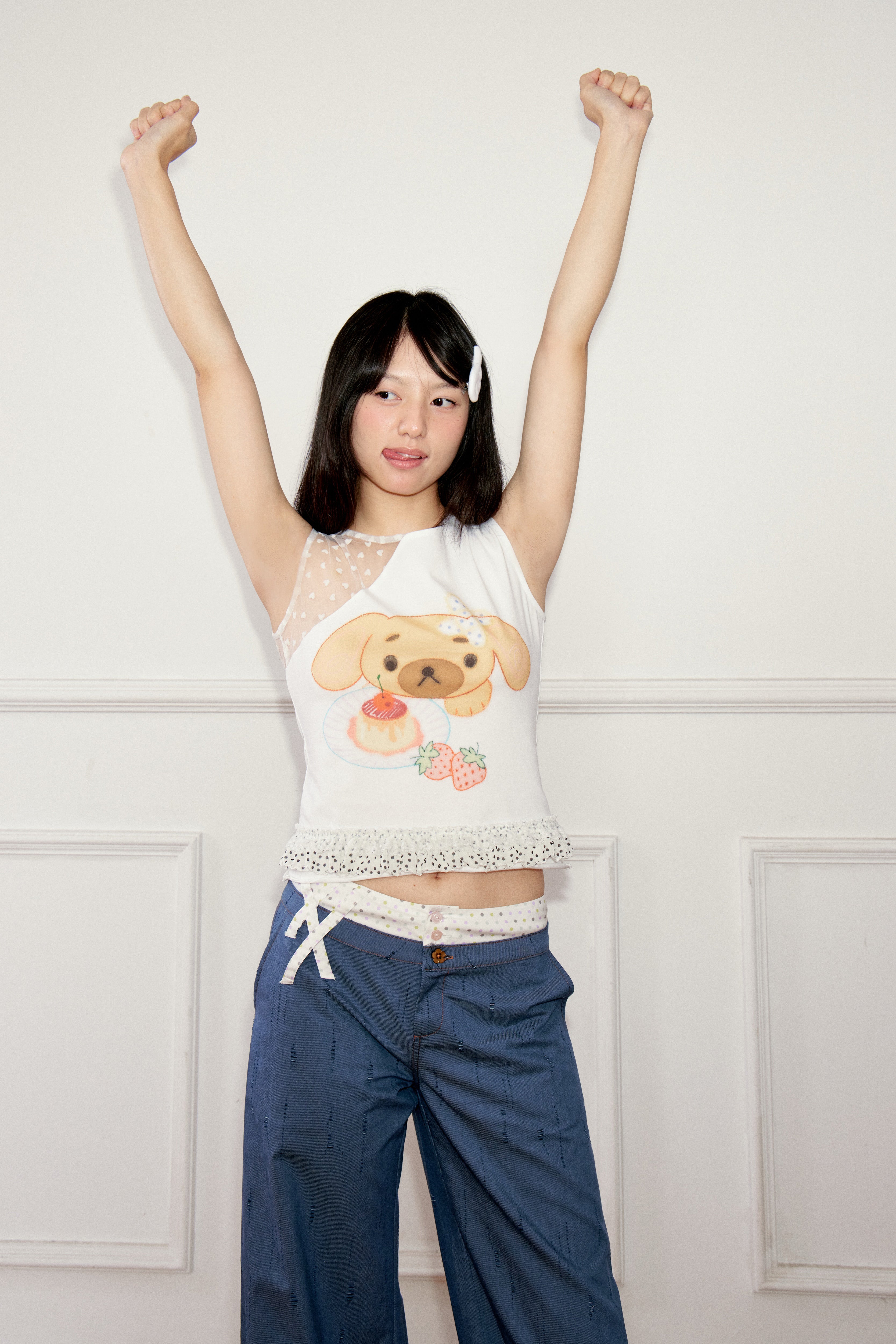 Ageha 25ss Lace-Up Dog Print Sleeveless Top