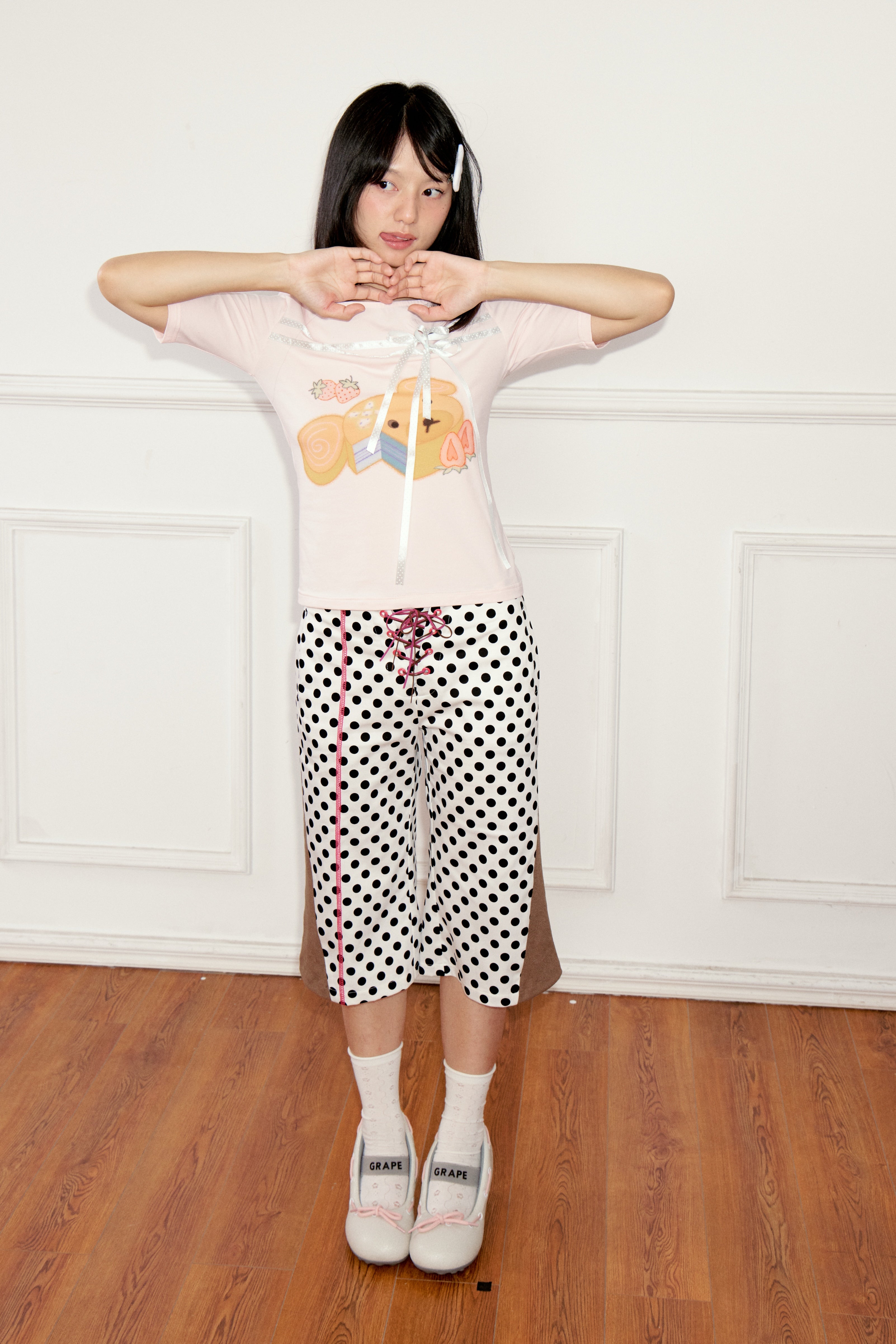 Ageha 25ss Polka Dot Paneled Low-Rise Capris