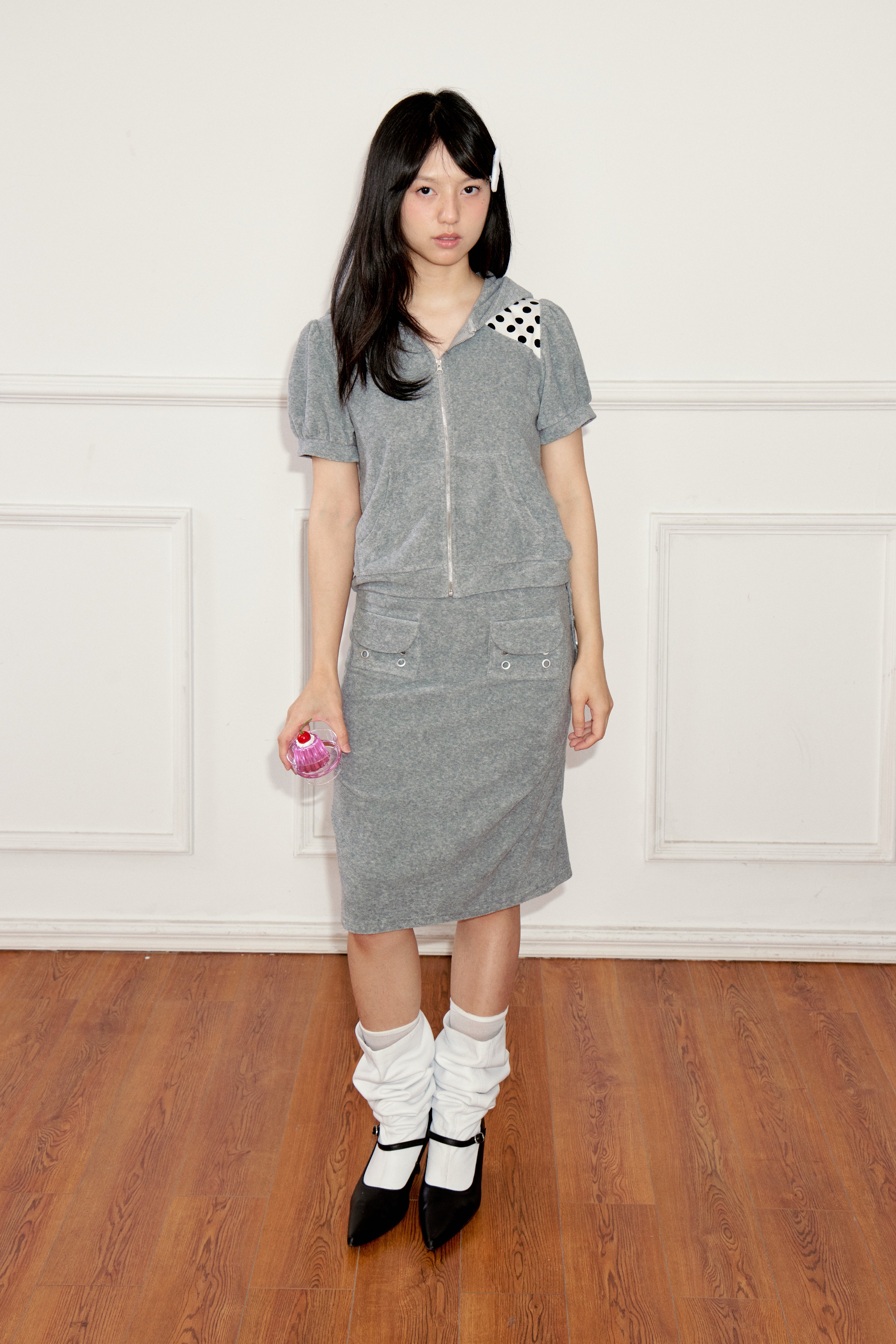 Ageha 25ss Terry Hooded Short-Sleeve Jacket