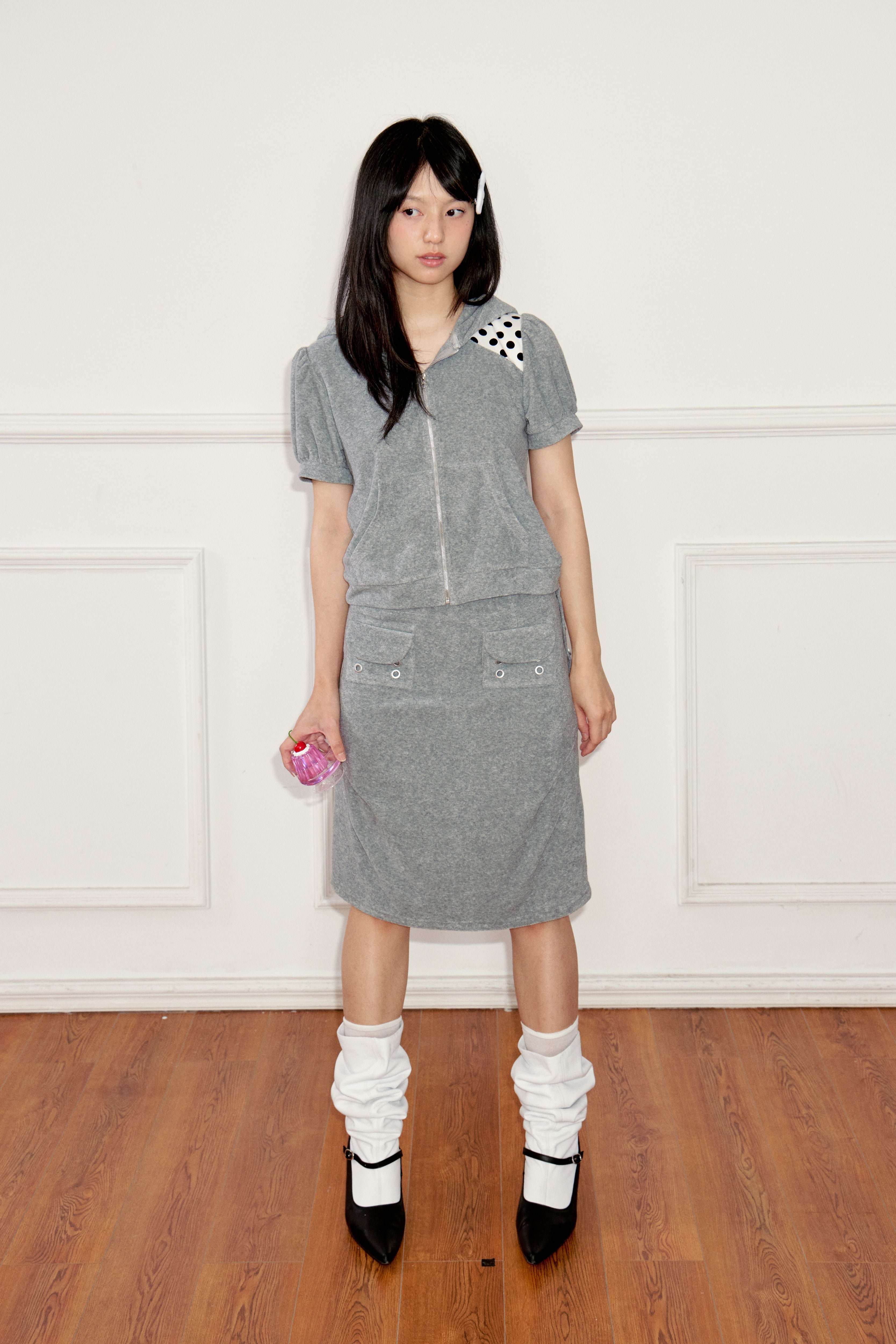 Ageha 25ss Detachable Lace Trim Terry Skirt