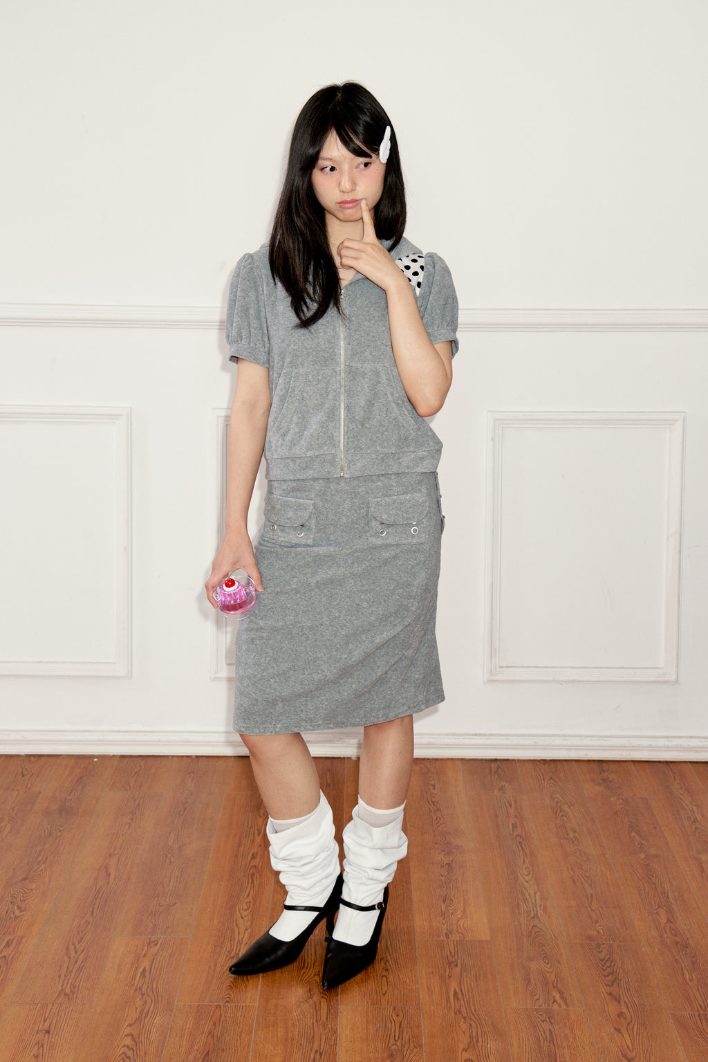 Ageha 25ss Detachable Lace Trim Terry Skirt
