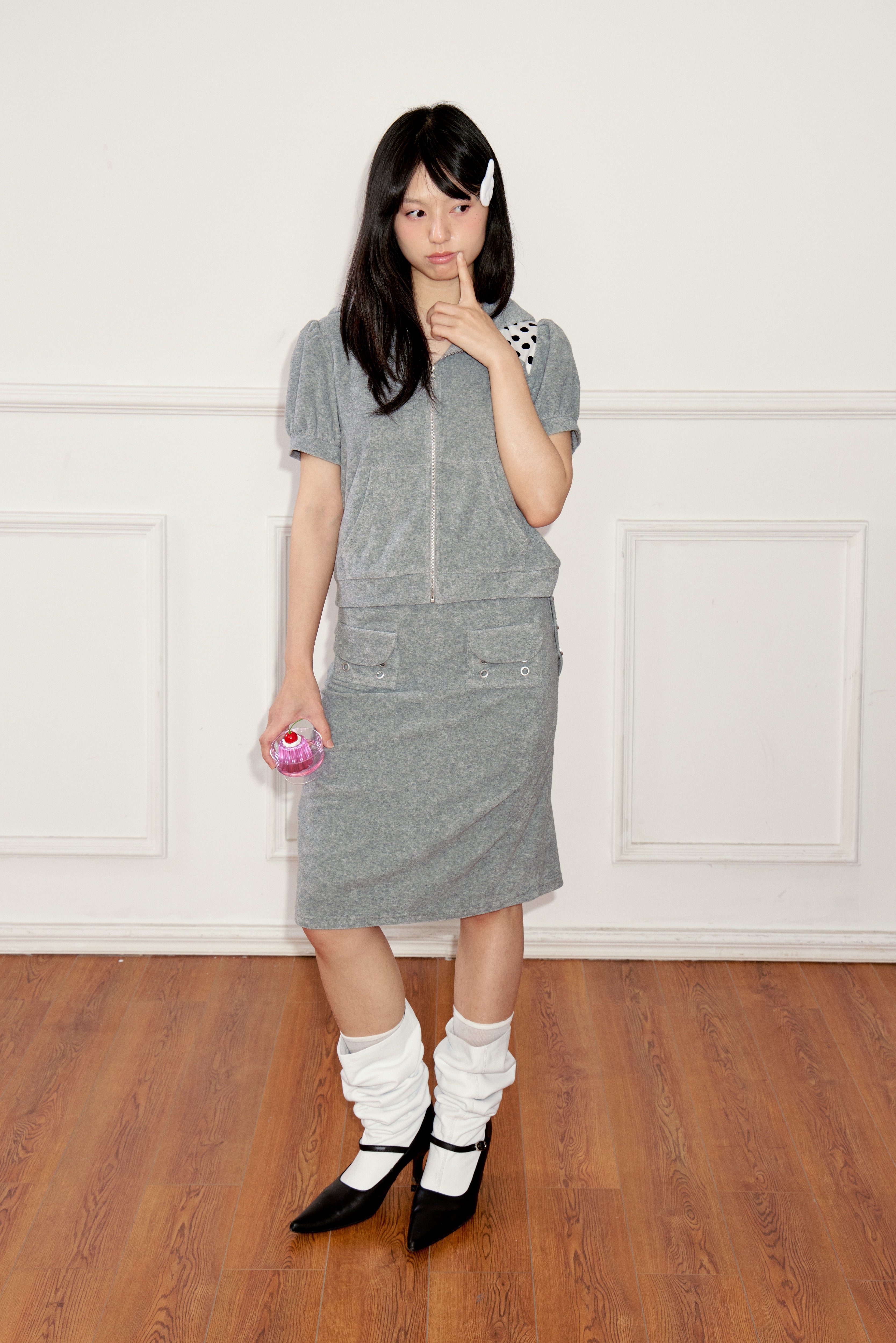 Ageha 25ss Detachable Lace Trim Terry Skirt