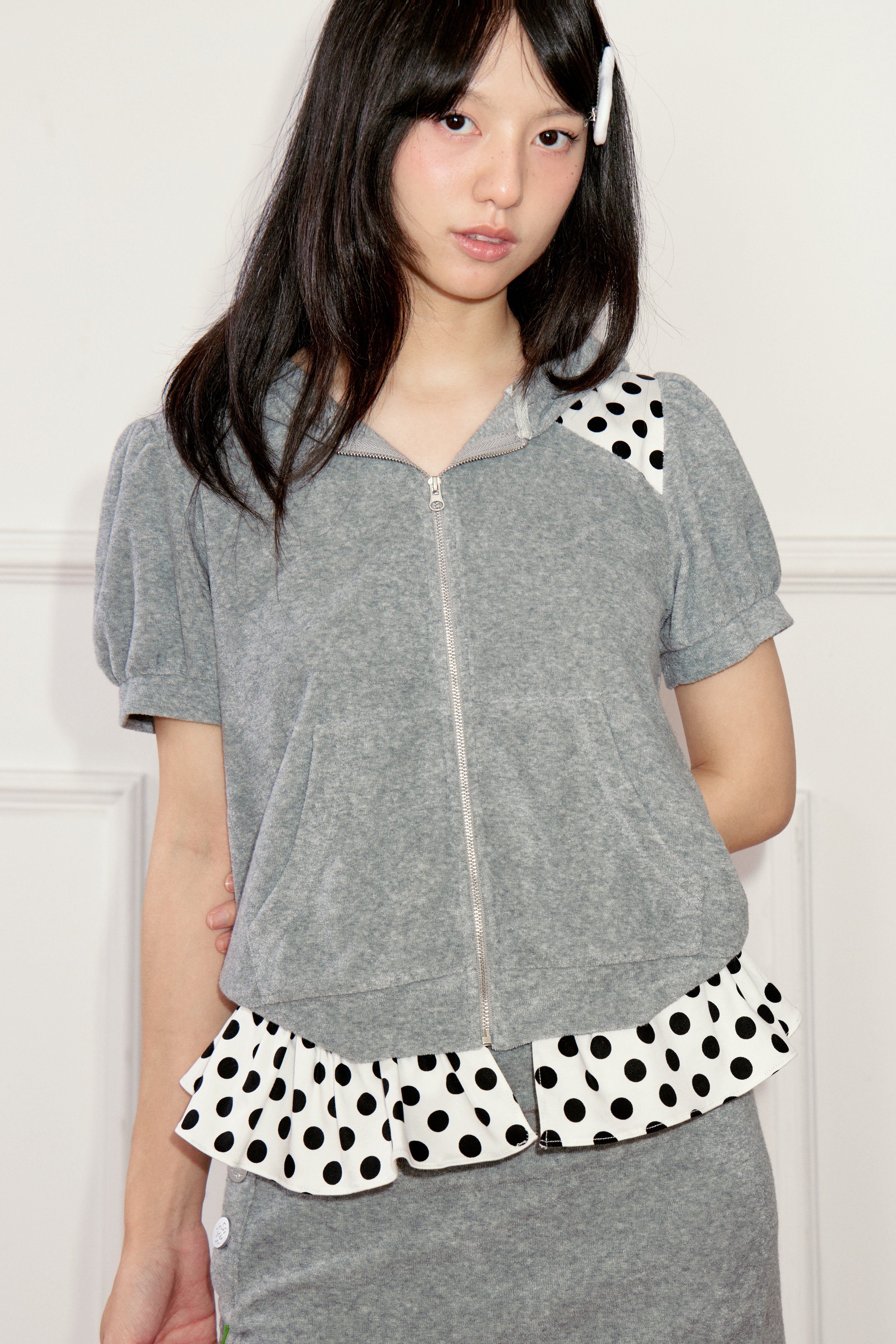 Ageha 25ss Terry Hooded Short-Sleeve Jacket