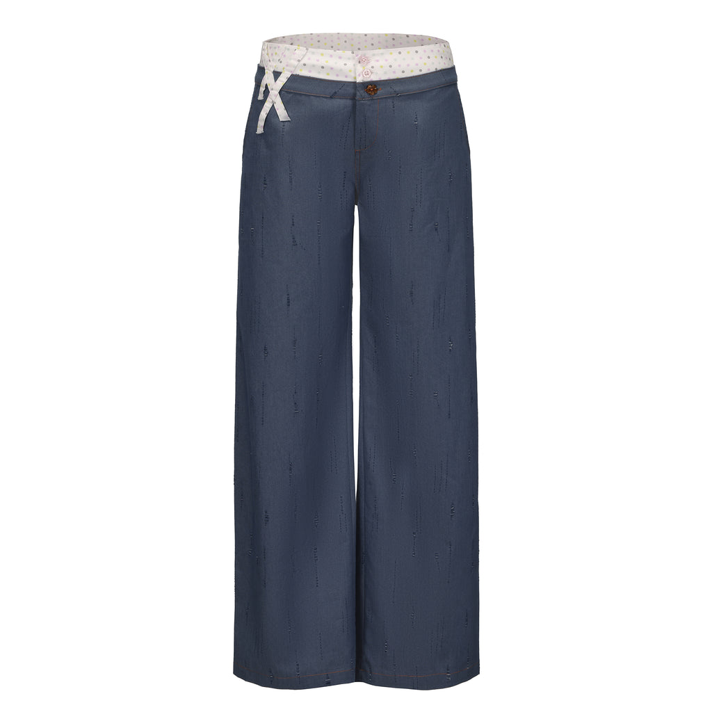 Ageha 25ss Blue Double-Waist Wide-Leg Pants