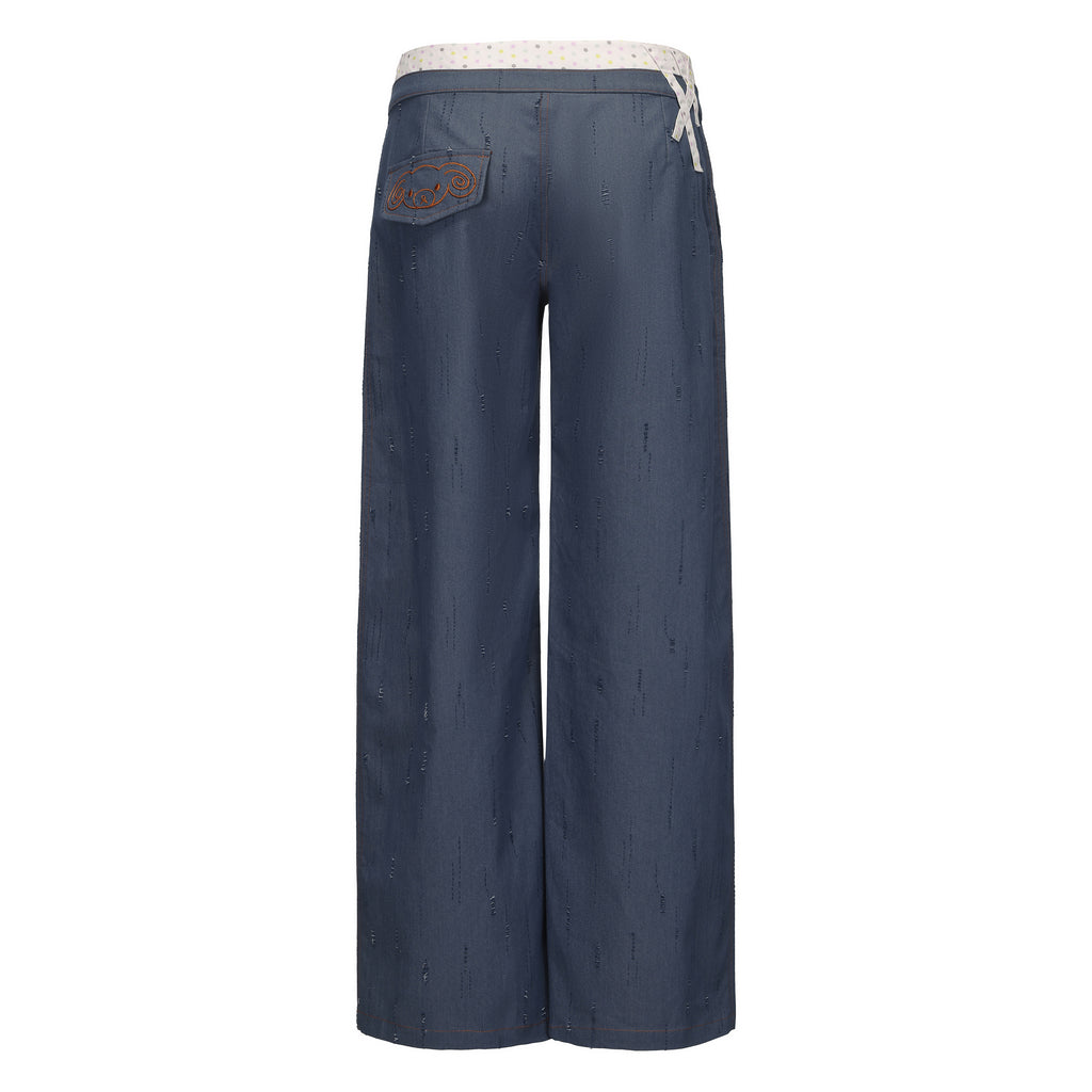 Ageha 25ss Blue Double-Waist Wide-Leg Pants