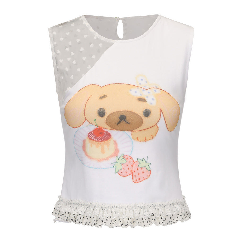 Ageha 25ss Lace-Up Dog Print Sleeveless Top