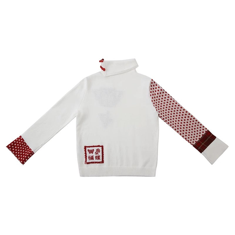 Leele Butterfly Paper-Cut Mandarin Collar Sweater