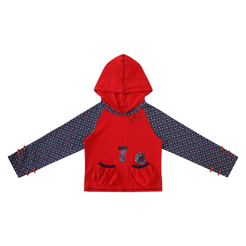 Leele Vintage Text Patchwork Mandarin Collar Hoodie
