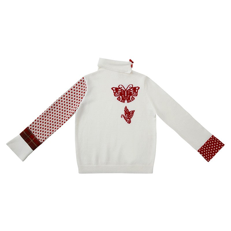 Leele Butterfly Paper-Cut Mandarin Collar Sweater