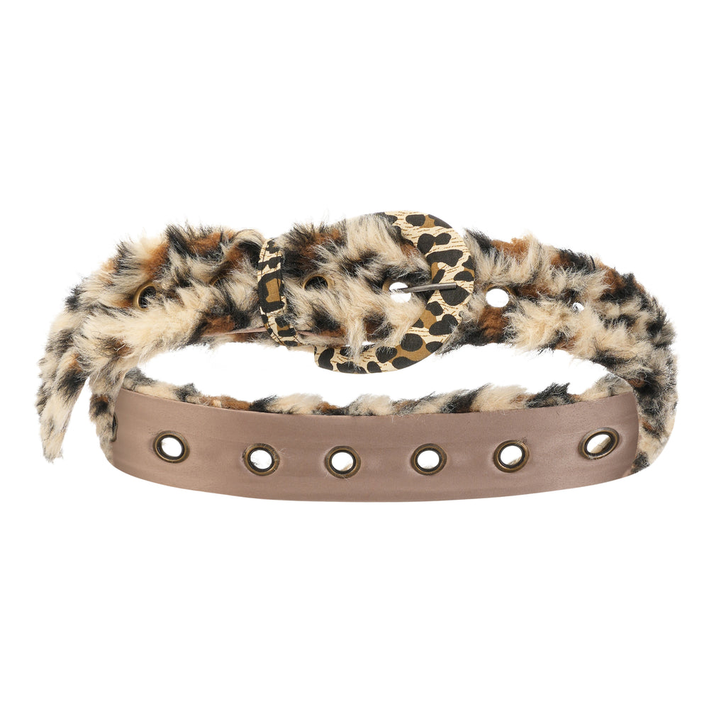 SassyLove Y2K Shibuya Faux Fur Leopard Belt