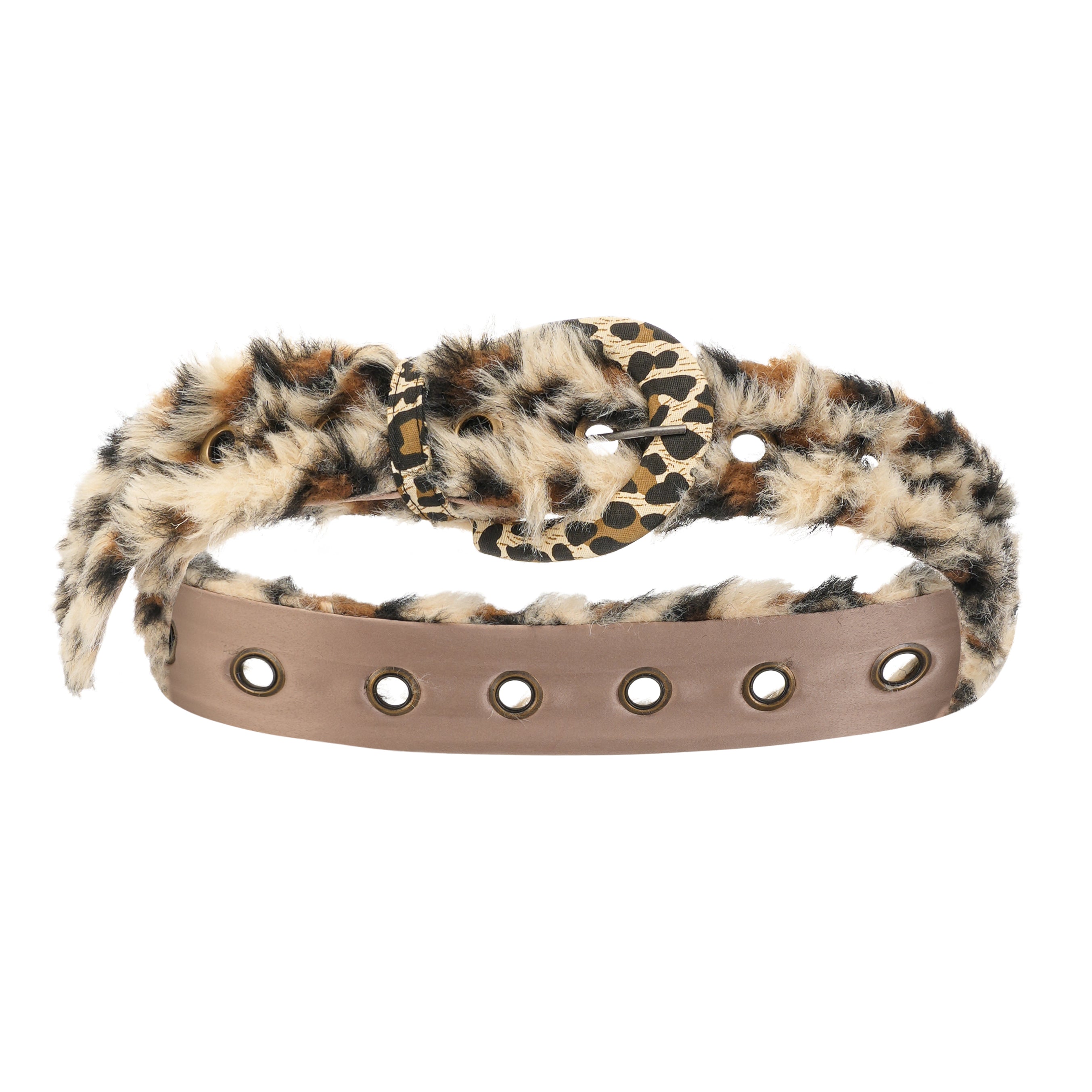 SassyLove Y2K Shibuya Faux Fur Leopard Belt