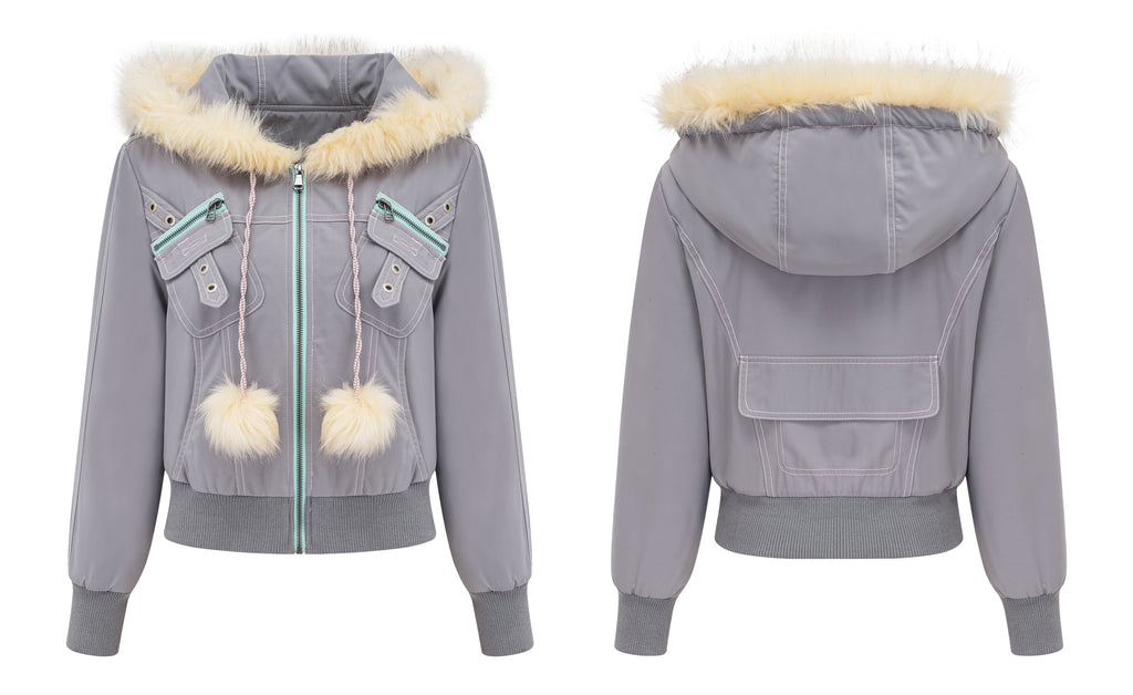 SassyLove Quilted Fur Hood Puffer Jacket