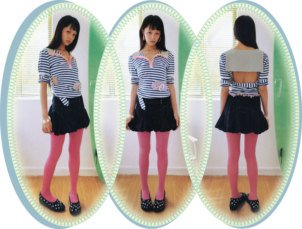 SassyLove 25SS Navy Topstitched Flouncy Bloomer Short Skirt