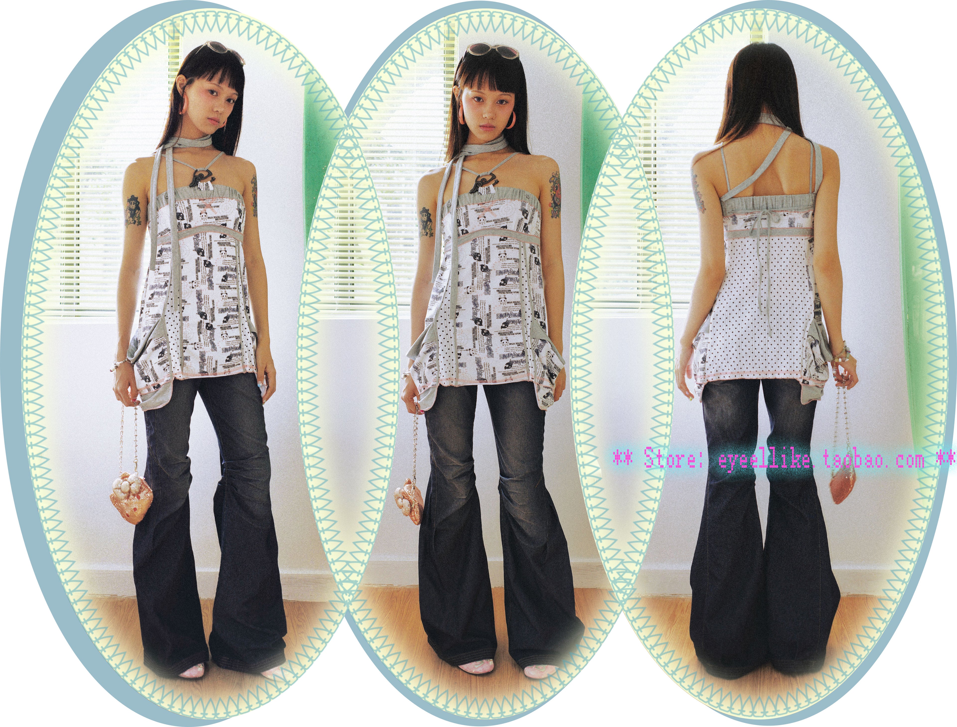 SassyLove 25SS Panda Print Bustier Oversized Pockets Dress