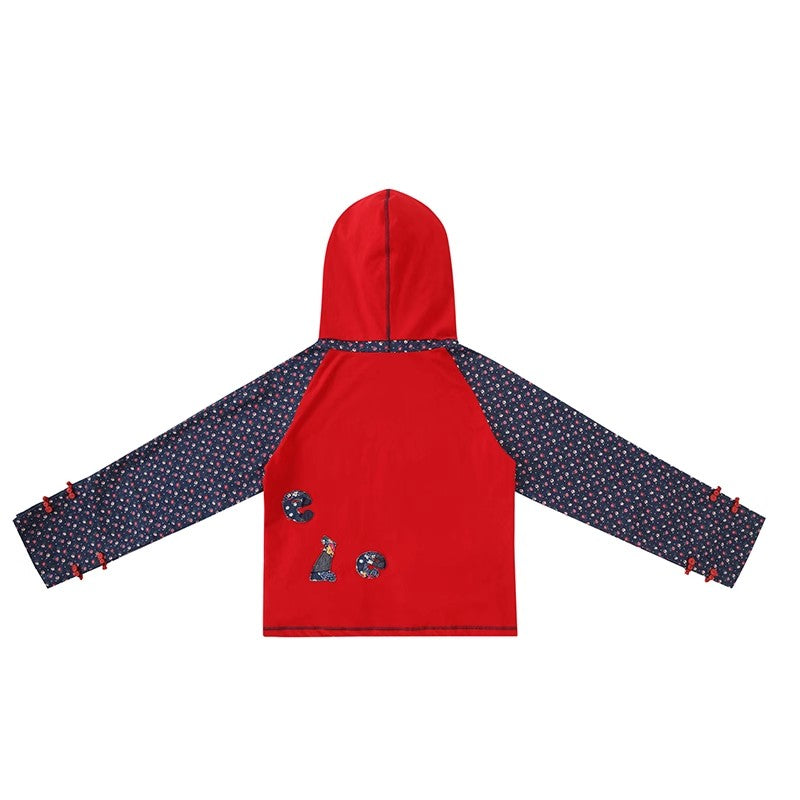Leele Vintage Text Patchwork Mandarin Collar Hoodie